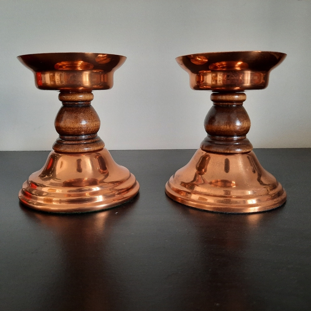 Vintage Coppercraft Guild Copper & Wood Candlestick Holders - Picture 2 of 10